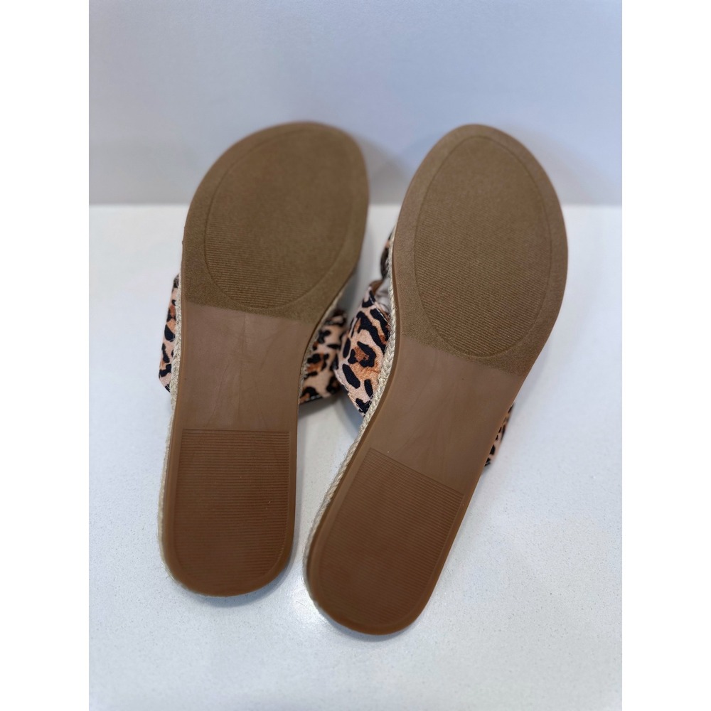 Lulus Koren Leopard Print Espadrille Slide Sandals Womens Size 8 Tan Brown Flat - Picture 4 of 6